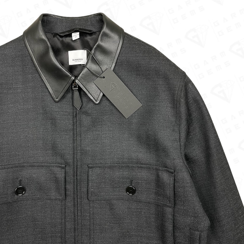 Burberry Leather Collar Wool Harrington Jacket GarmGems