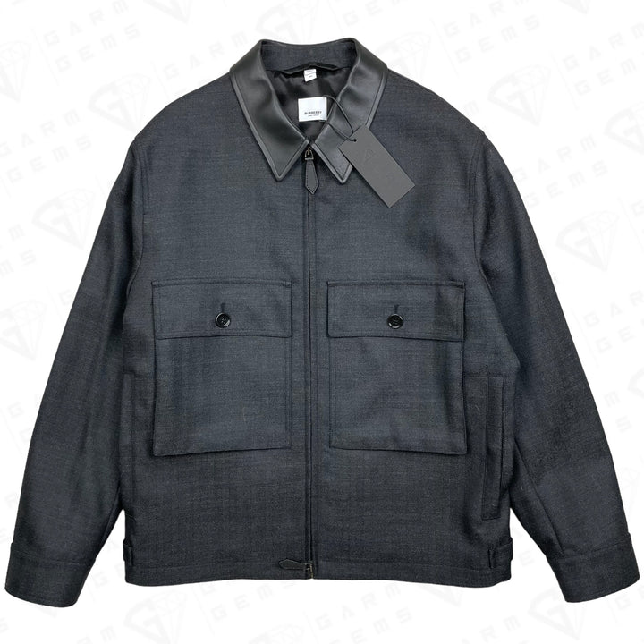 Burberry Leather Collar Wool Harrington Jacket GarmGems