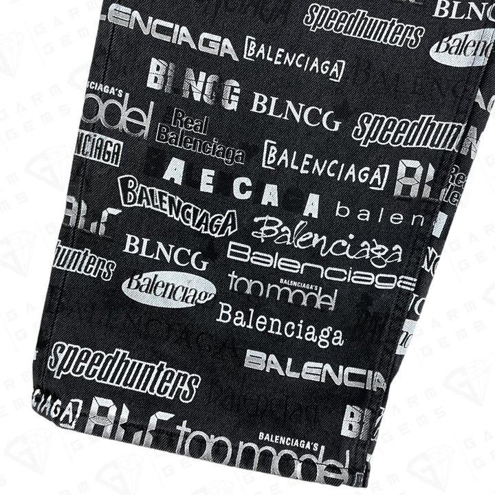 Balenciaga TV Show Logo Print Wide Leg Denim Jeans GarmGems