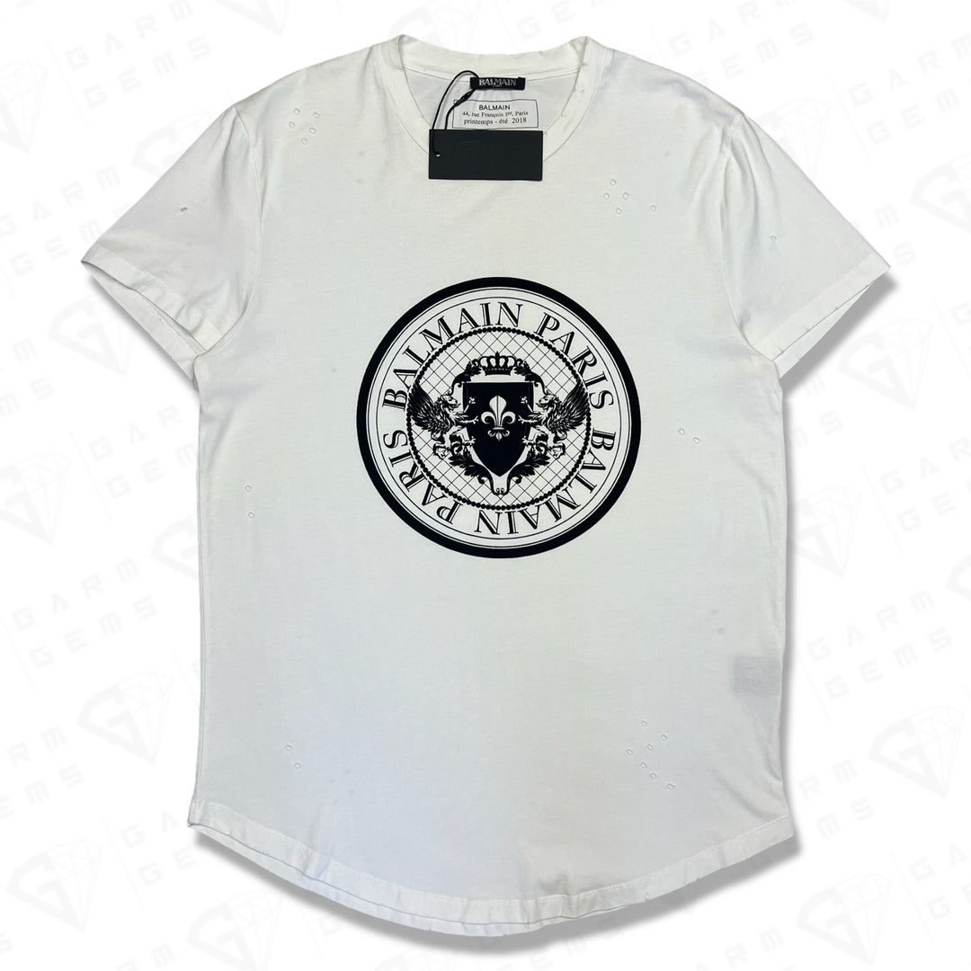 Balmain Distressed Circle Logo T-Shirt