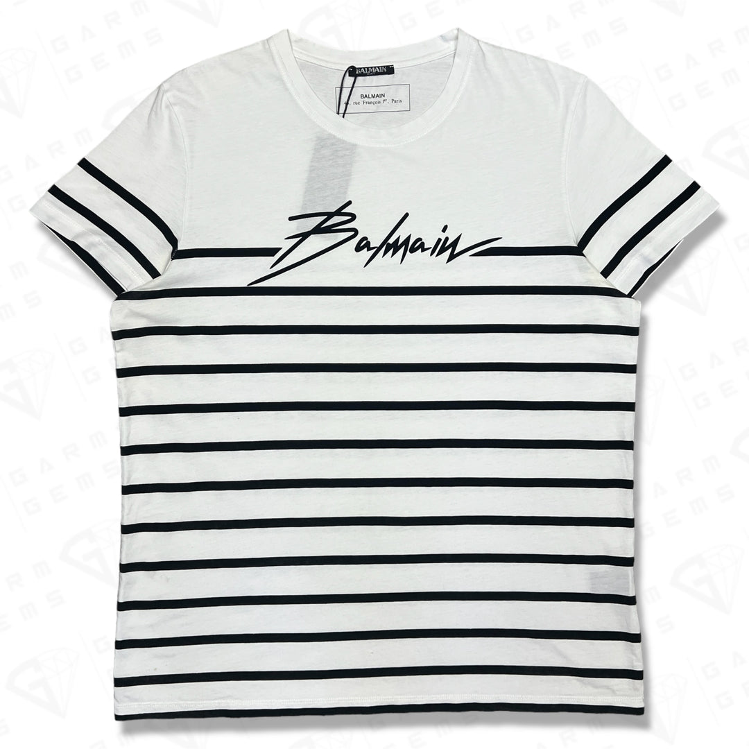 Balmain Stripe Logo T-Shirt